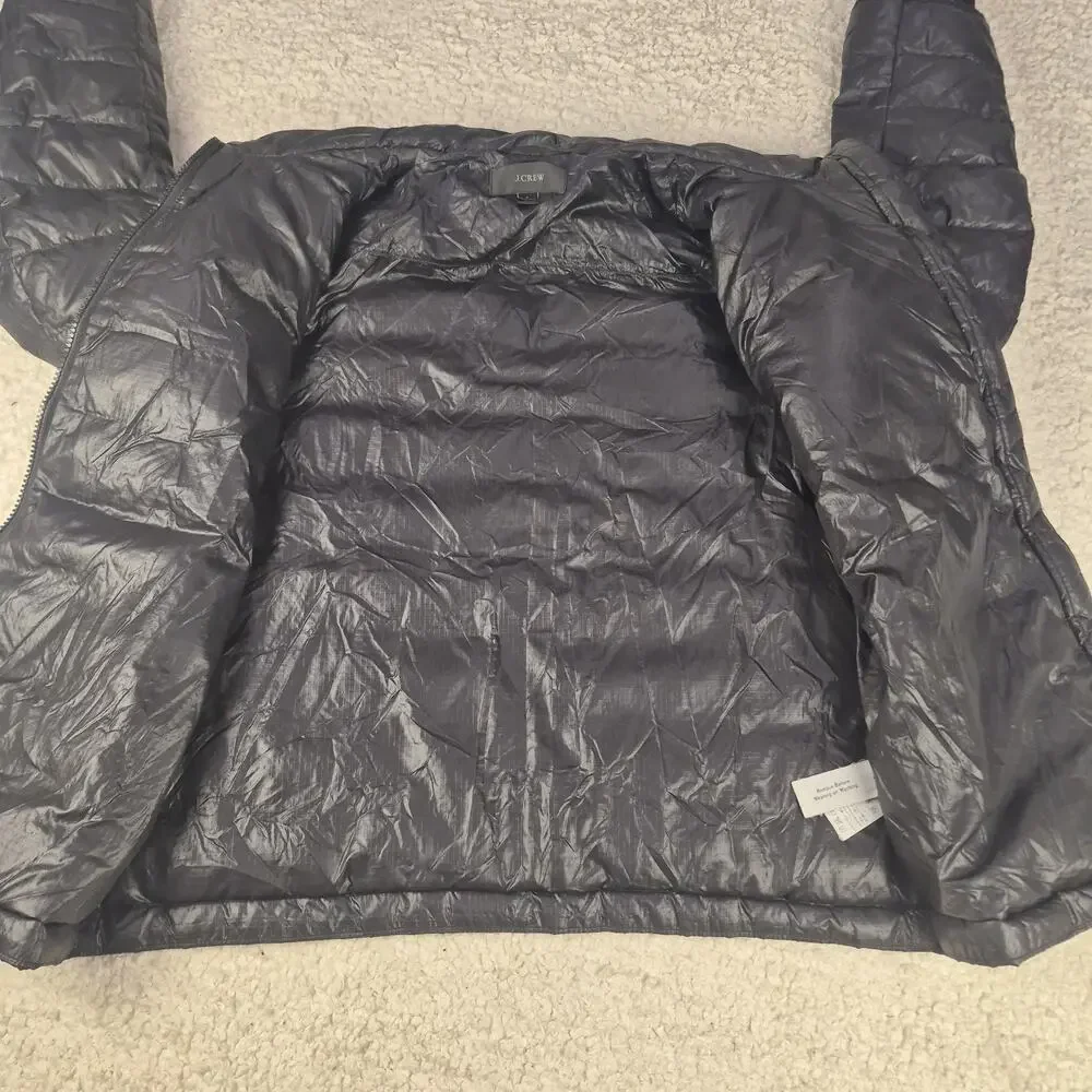 J.Crew Down Puffer Jacket Mens Small Black Lightweight Packable Full Zip Coat